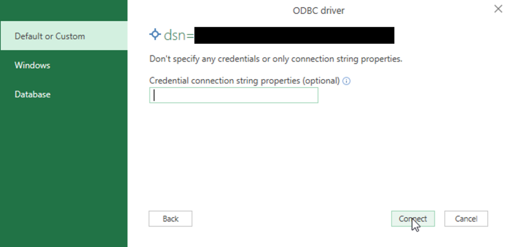 ODBC connection string